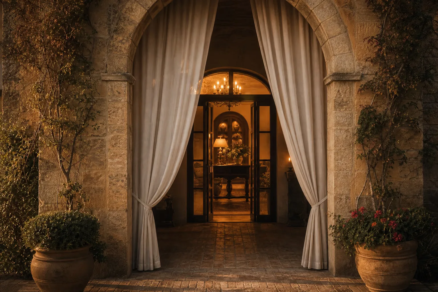 The welcoming arched entrance of the boutique hotel